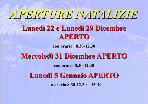 aperture natalizie 2025